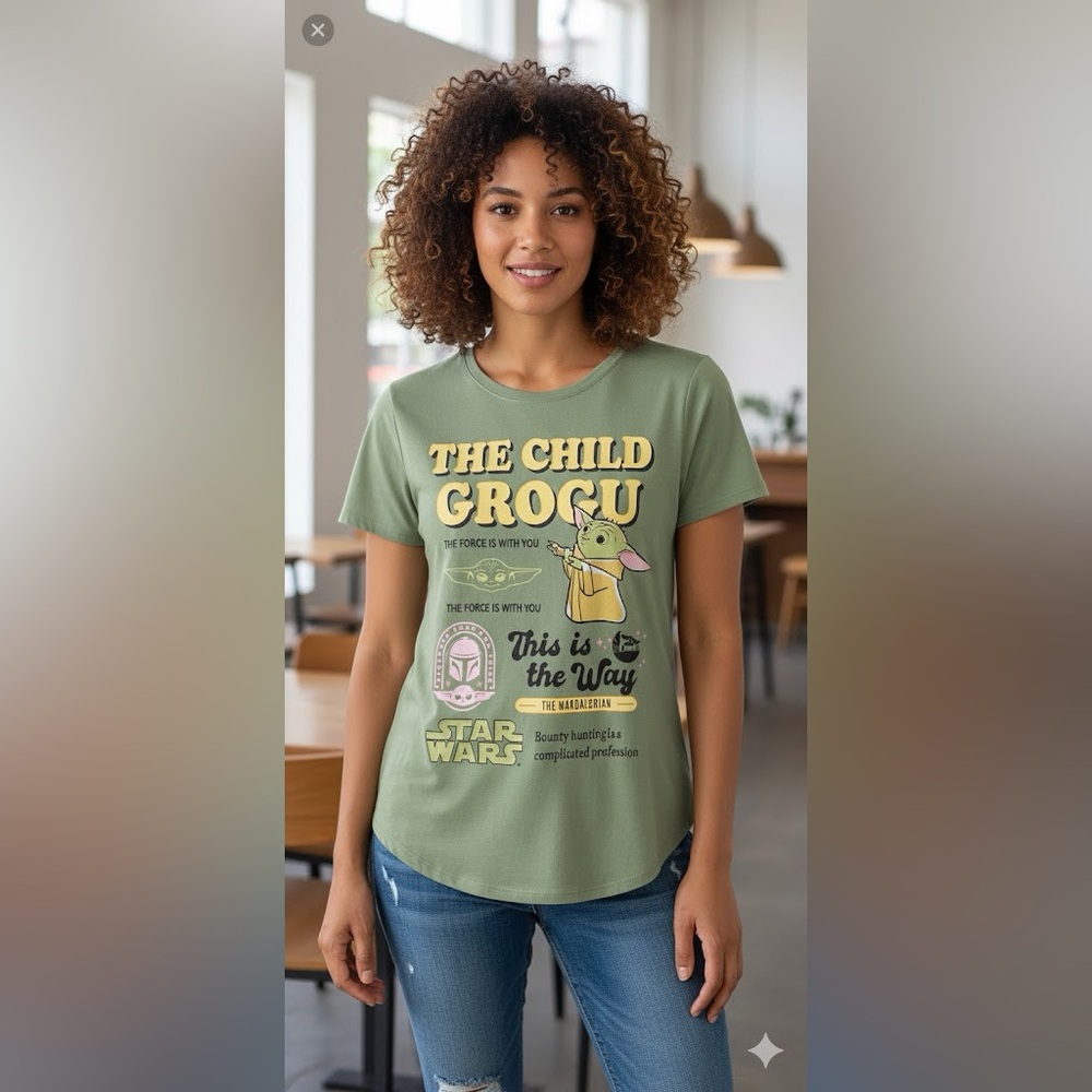 Nwt Star Wars The Mandalorian The Child Grogu Shirt  Curved Hem Tee top shirt